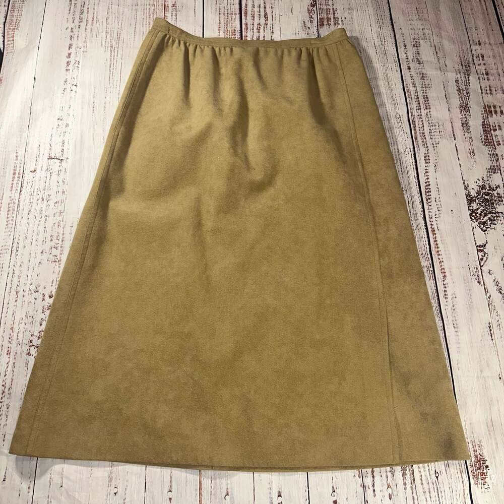 Vintage Abe Schrader Tan Faux Suede A-Line Midi Skirt Union Made